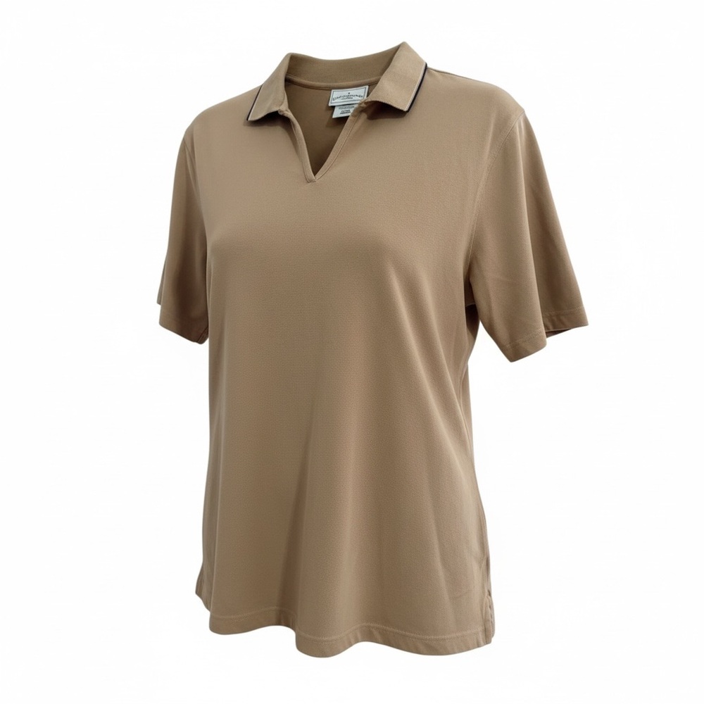 Vintage Outer Banks Women’s Polo Shirt Sz M Tan Short Sleeve Golf Preppy stretch